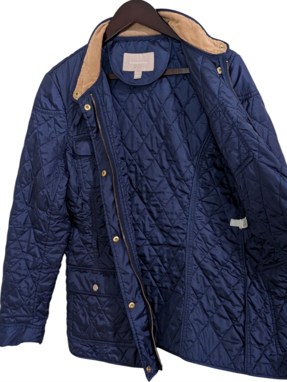​Banana Republic Quilted Utility Jacket Navy Corduroy Collar Large - Picture 3 of 8